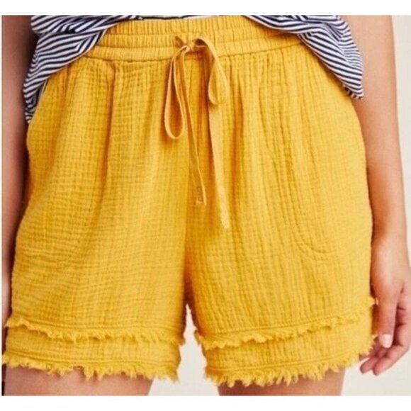 Anthropologie Marie frayed Cover Gauze shorts Saturday Sunday GOLD Medium Drawst - Picture 1 of 10